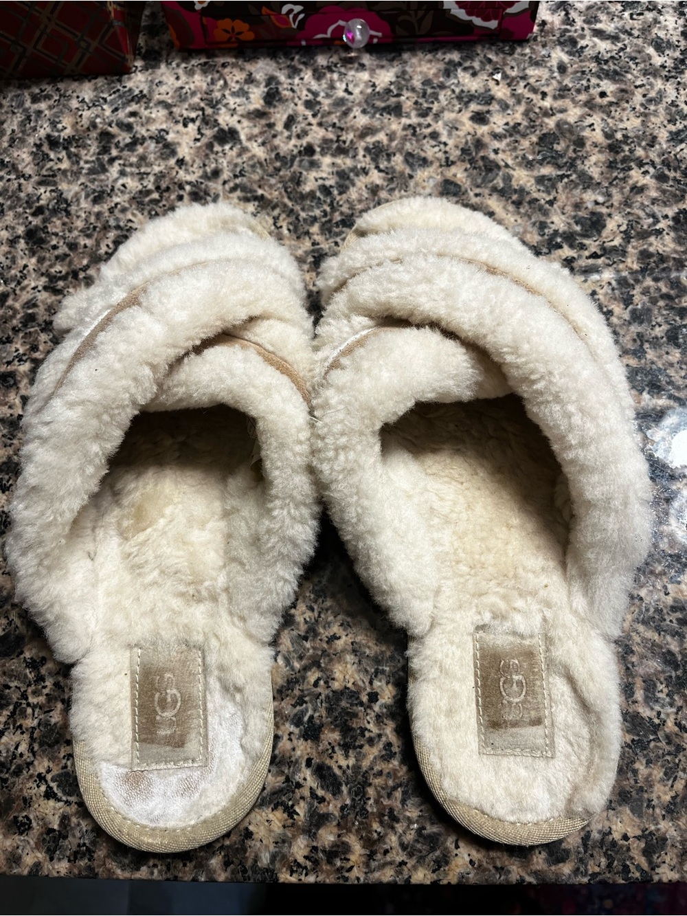 UGG Women's Cream Sheepskin Cross-Band Slide Slippers